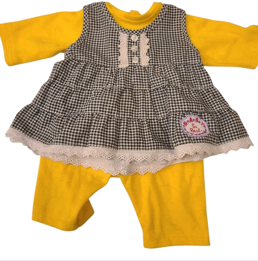 Baby So Real 15" Doll‎ Dress And Leggings Yellow With Black And White Gingham